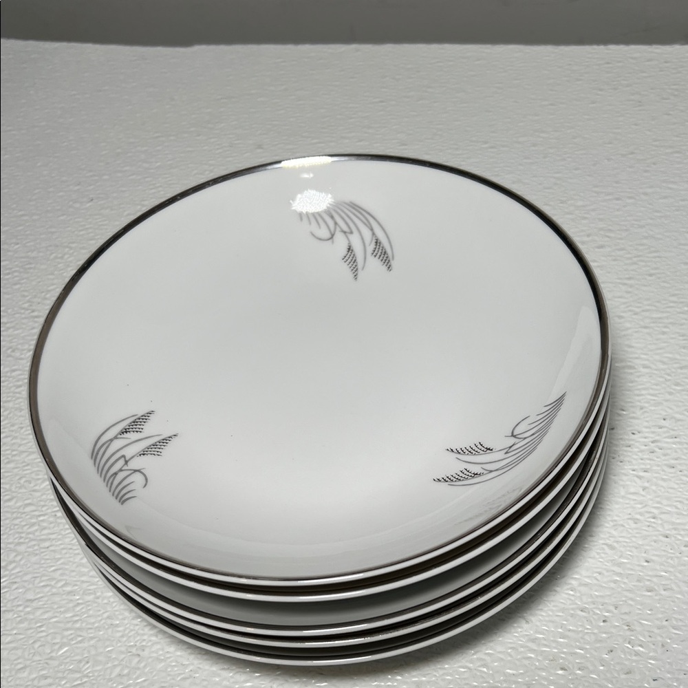 Vtg Fukagawa Arita Hand Painted “Silver Wheat” Soup Bowl Set 5 Platinum Trim